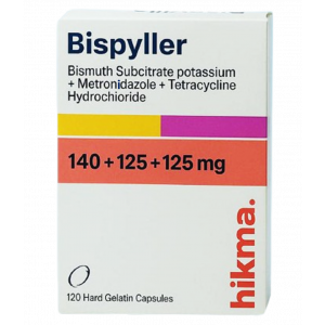 BISPYLLER ( BISMUTH SUBCITRATE POTASSIUM 140MG + METRONIDAZOLE 125MG + TETRACYCLINE HCL 125MG ) 120 HARD GELATIN CAPSULES